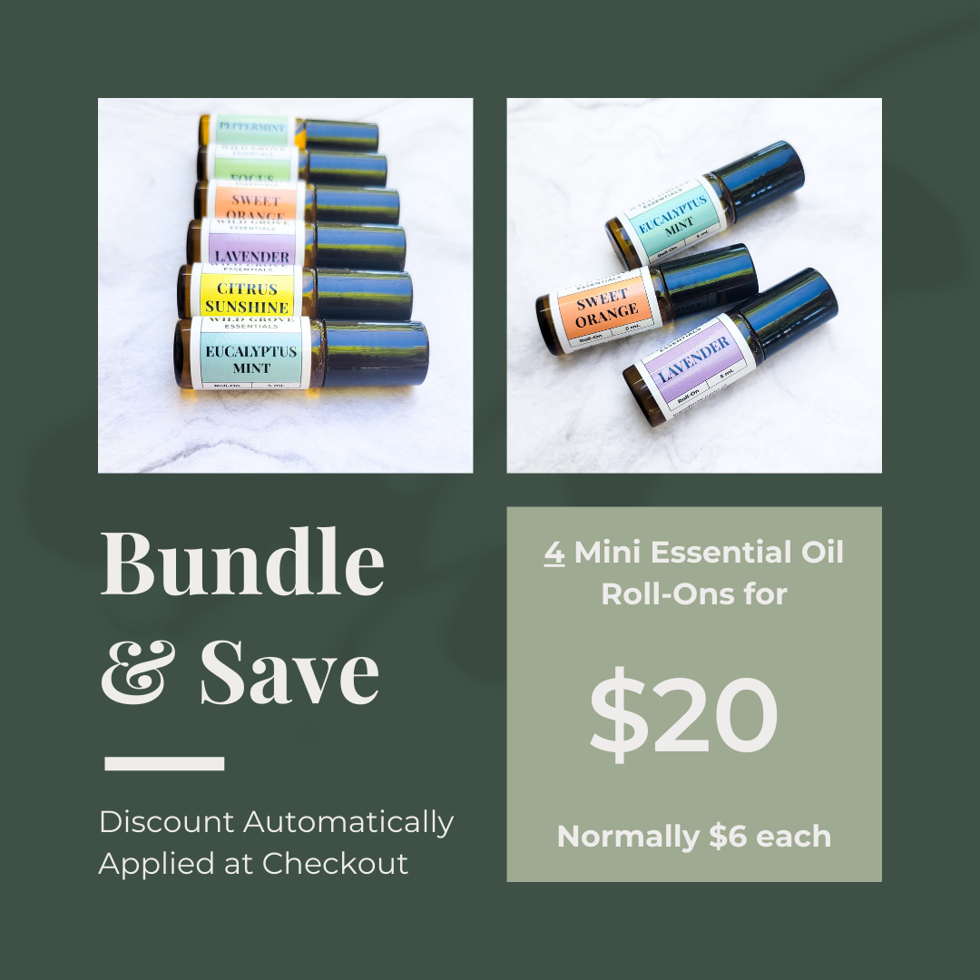 graphic showing bundle and save discount with 2 images of 5ml mini essential oil roller bottles