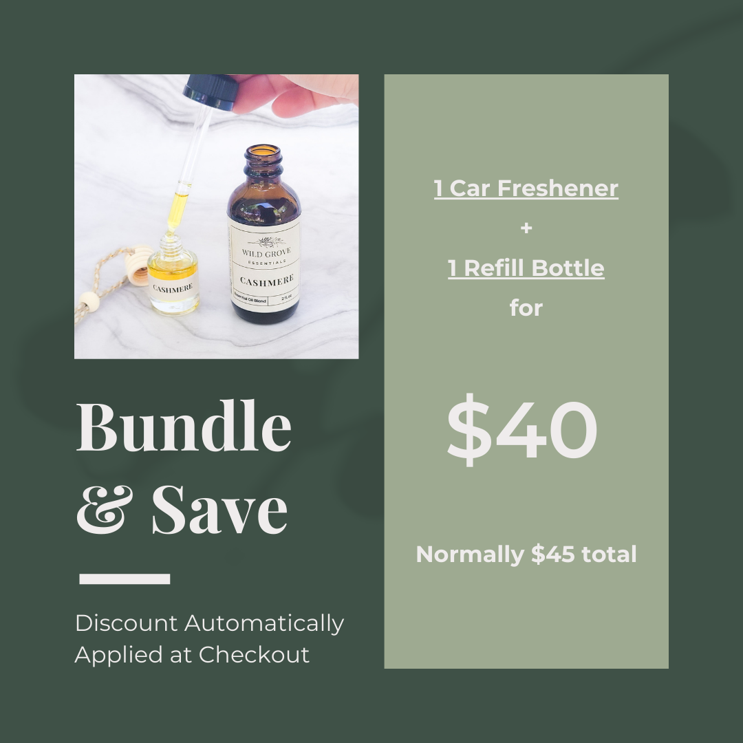 graphic showing bundle and save discount including an image of a car freshener being refilled.